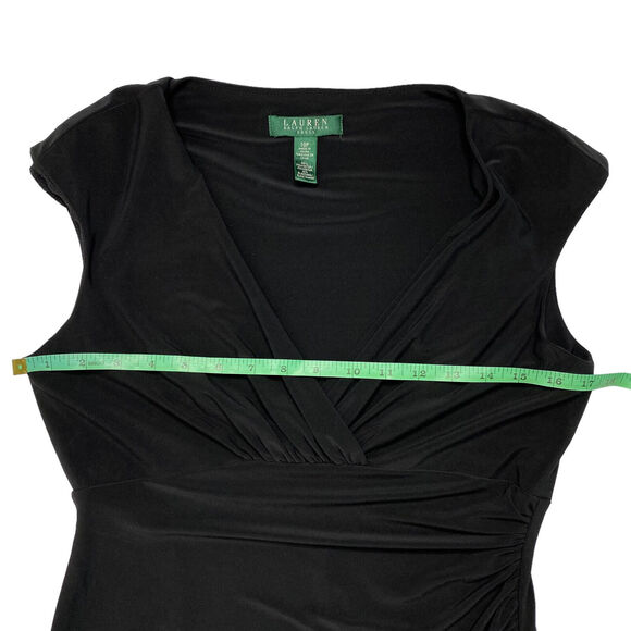 RALPH LAUREN LRL Black Gathered Jersey Knit Dress Size 10 Petite Sleeveless - Picture 7 of 9